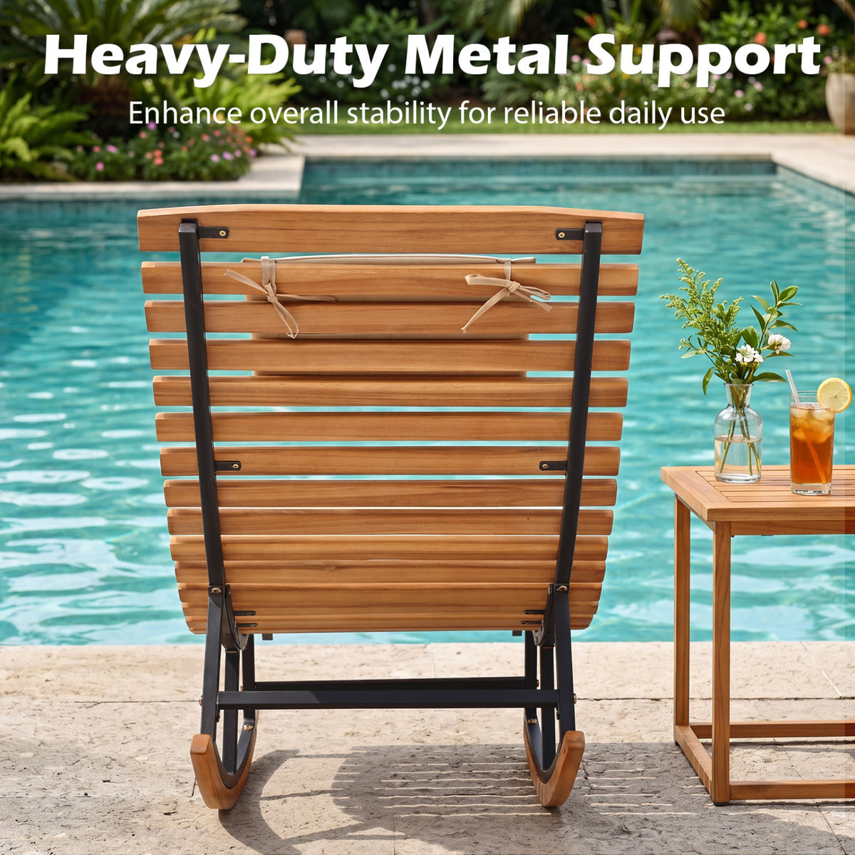 Folding Patio Lounge Chair with Double-Sided Cushioned Seat