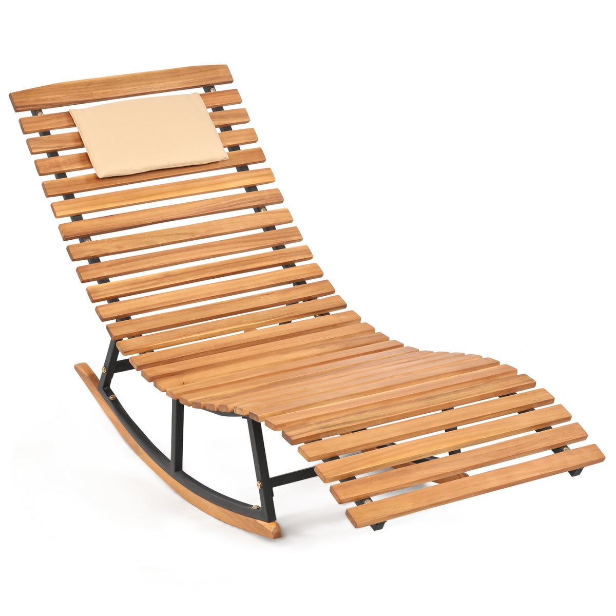 Folding Patio Lounge Chair with Double-Sided Cushioned Seat