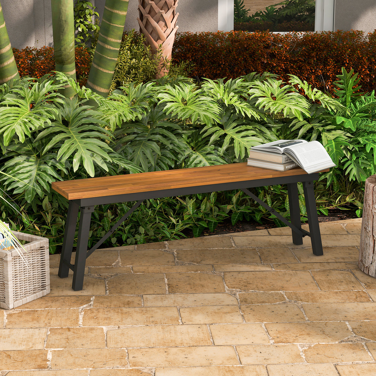 Folding Picnic Bench Set Acacia Wood 55 Inch