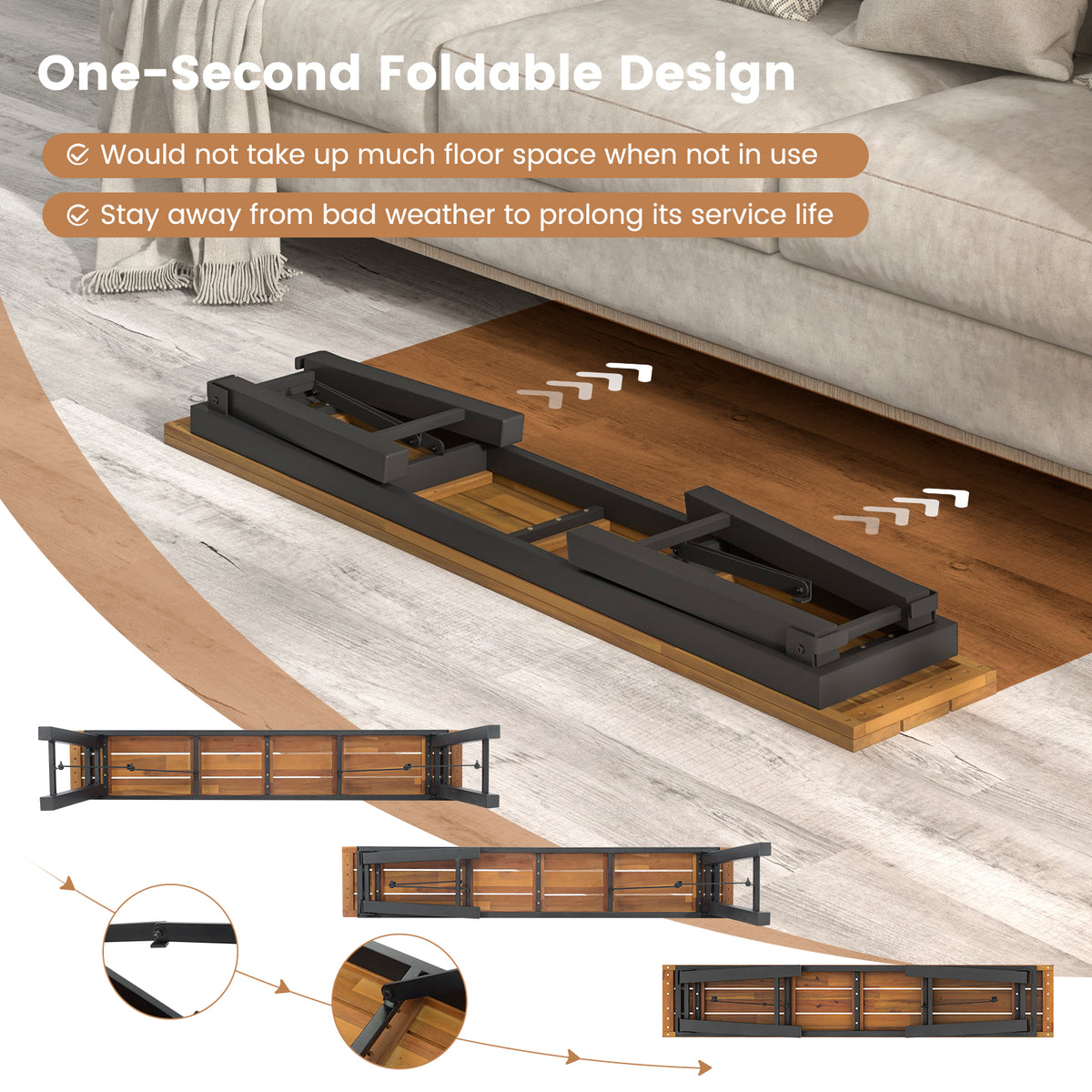 Folding Picnic Bench Set Rectangular Acacia Wood Dining Camping BBQ