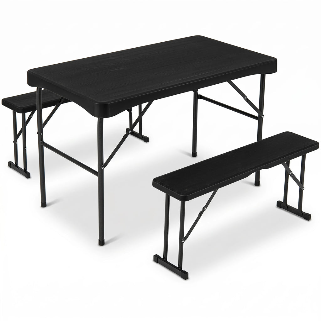 Portable Folding Picnic Table Set with Benches - 27.5" x 54", Black