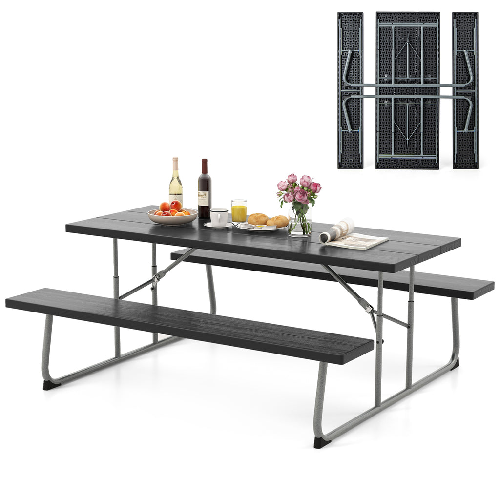 Folding Picnic Table 29" x 72" with Umbrella Hole - Black