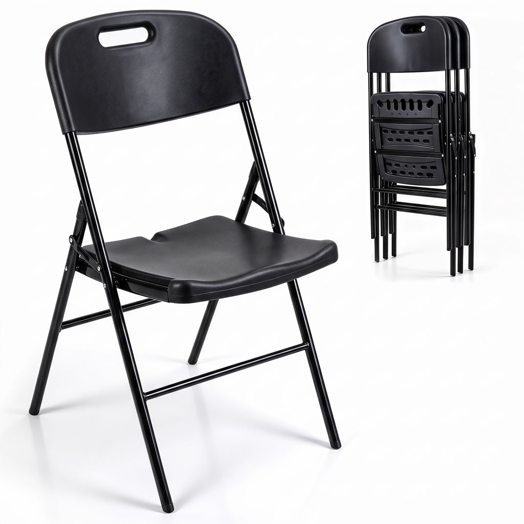 Folding Plastic Chairs 4 Pack, 330 LBS Capacity - Black