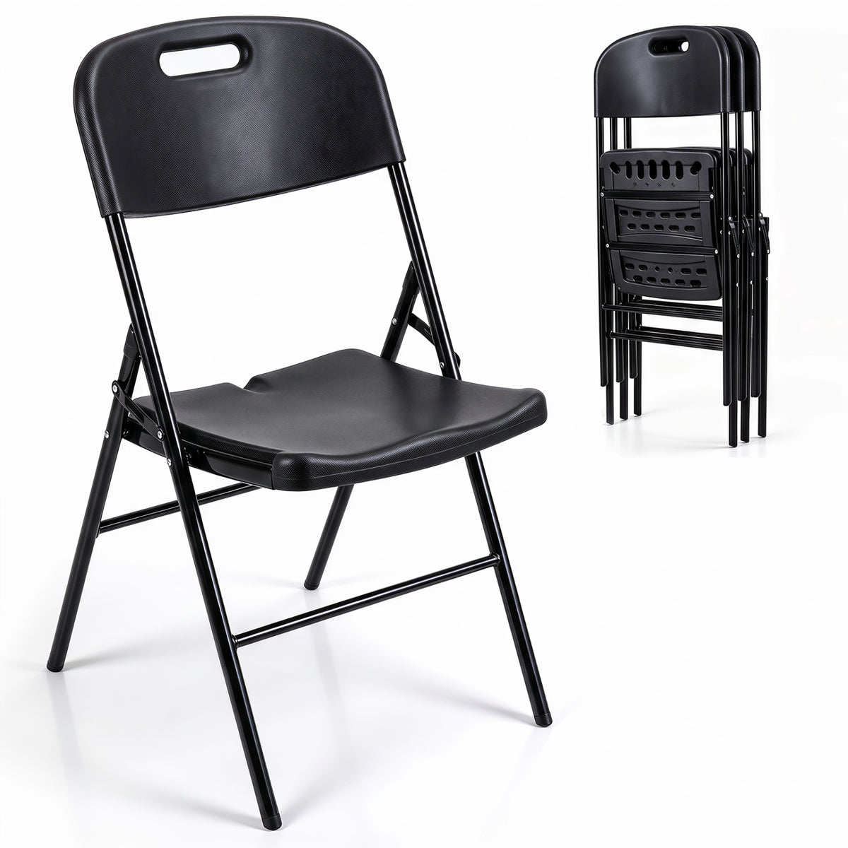 Folding Plastic Chairs 4 Pack, 330 LBS Capacity - Black