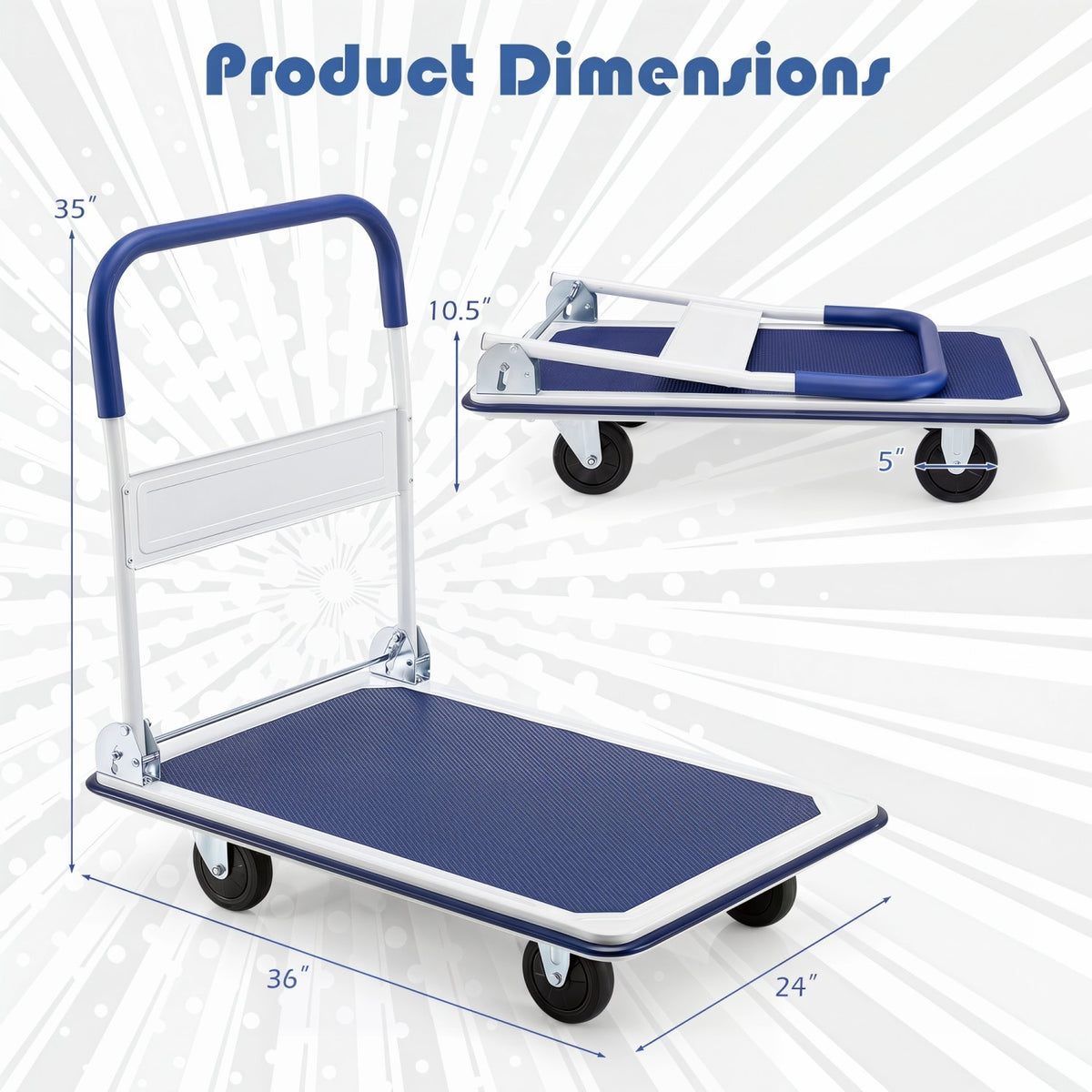 Folding Platform Hand Truck with 4 Wheels & Collapsible Bed for