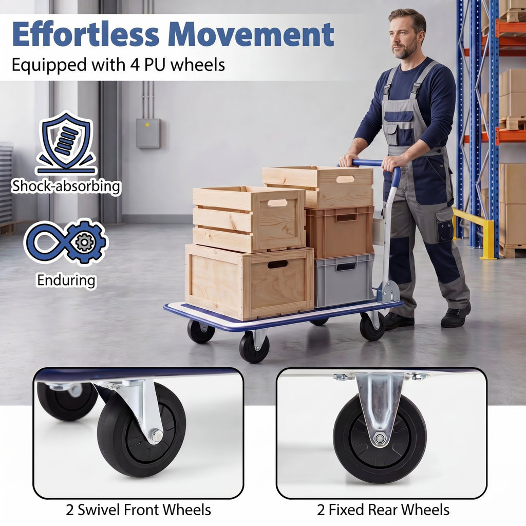 Folding Platform Hand Truck with 4 Wheels & Collapsible Bed for