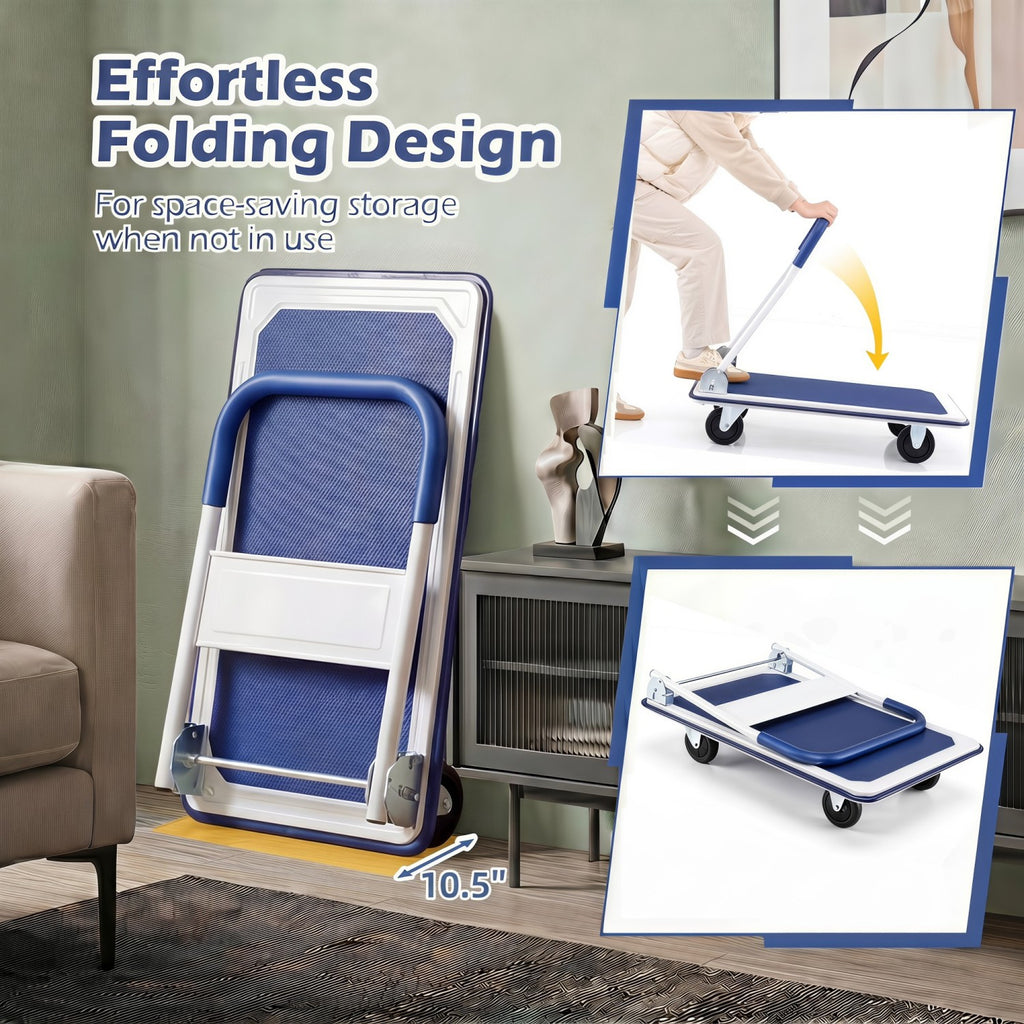 Folding Platform Hand Truck with 4 Wheels & Collapsible Bed for