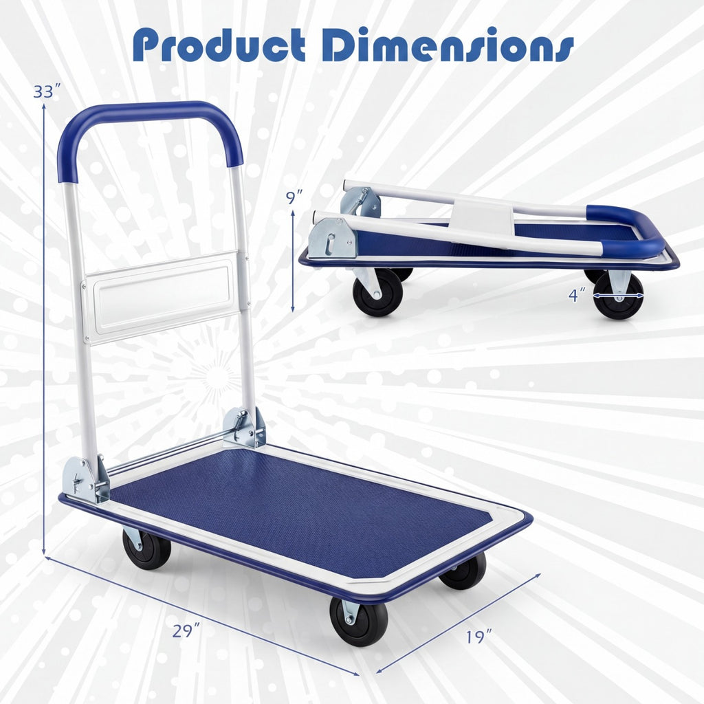 Folding Platform Hand Truck with Collapsible Bed & 4 Wheels for