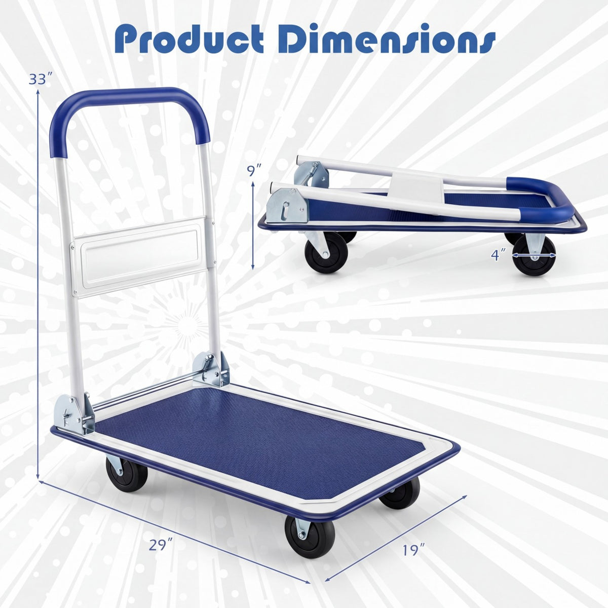 Folding Platform Hand Truck with Collapsible Bed & 4 Wheels for