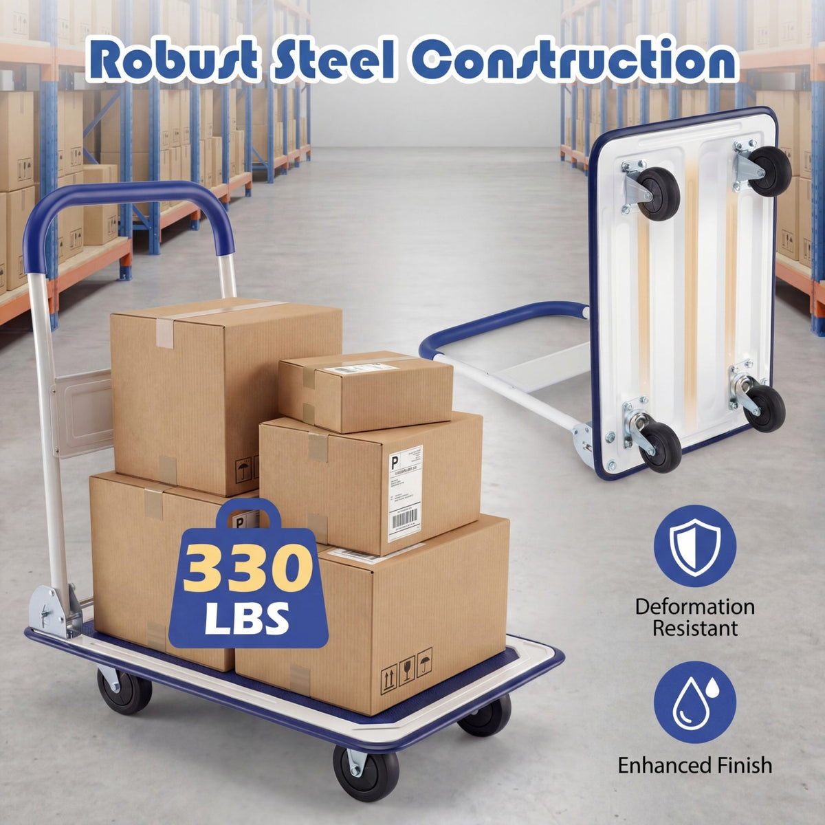Folding Platform Hand Truck with Collapsible Bed & 4 Wheels for