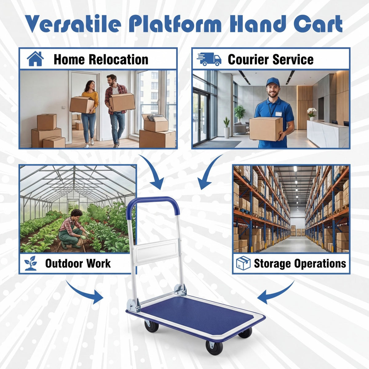 Folding Platform Hand Truck with Collapsible Bed & 4 Wheels for