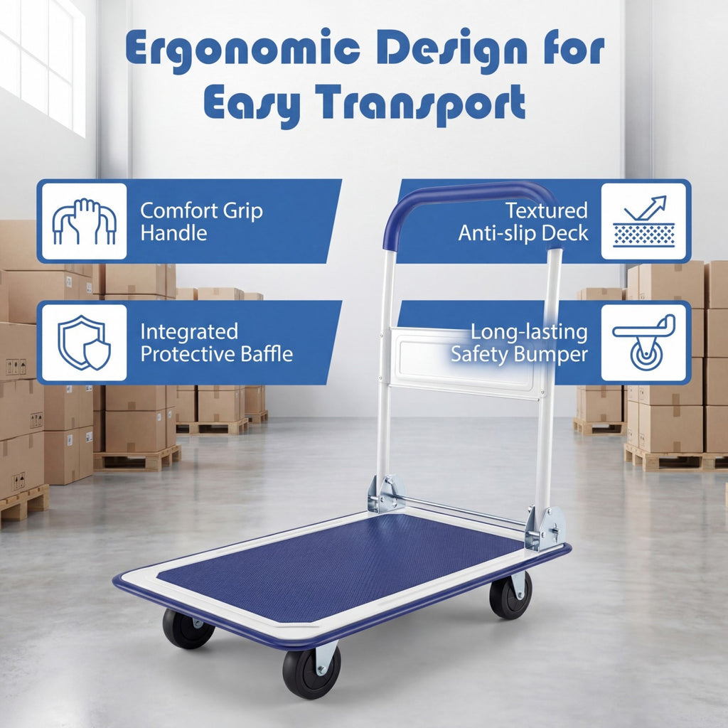 Folding Platform Hand Truck with Collapsible Bed & 4 Wheels for