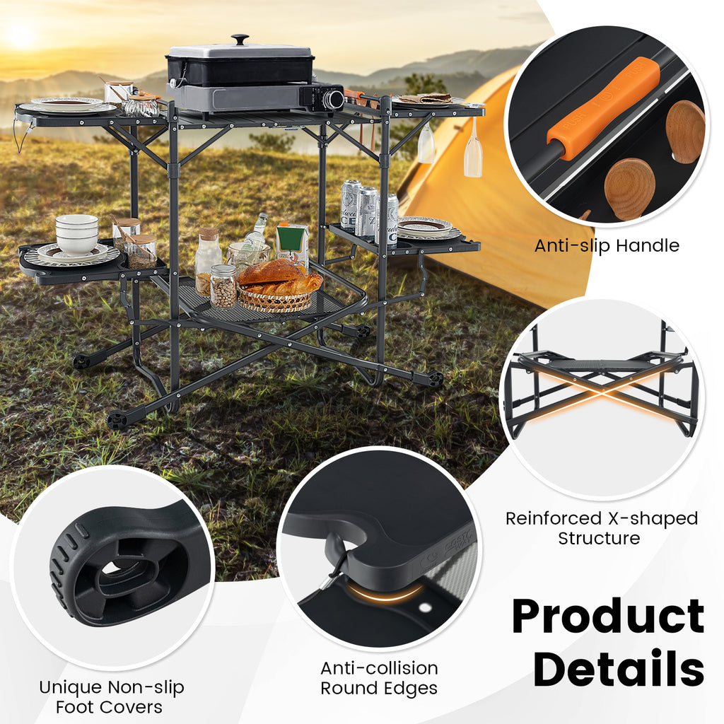 Folding Portable Outdoor Cook Station with Heat-Resistant Aluminum