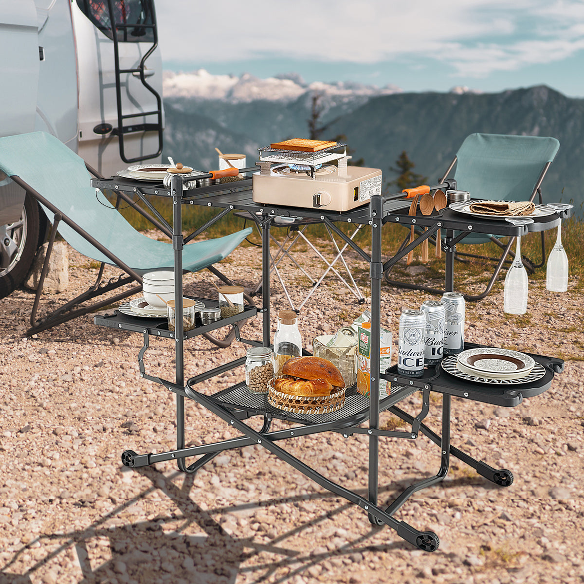 Folding Portable Outdoor Cook Station with Heat-Resistant Aluminum