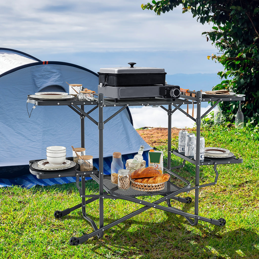 Folding Portable Outdoor Cook Station with Heat-Resistant Aluminum
