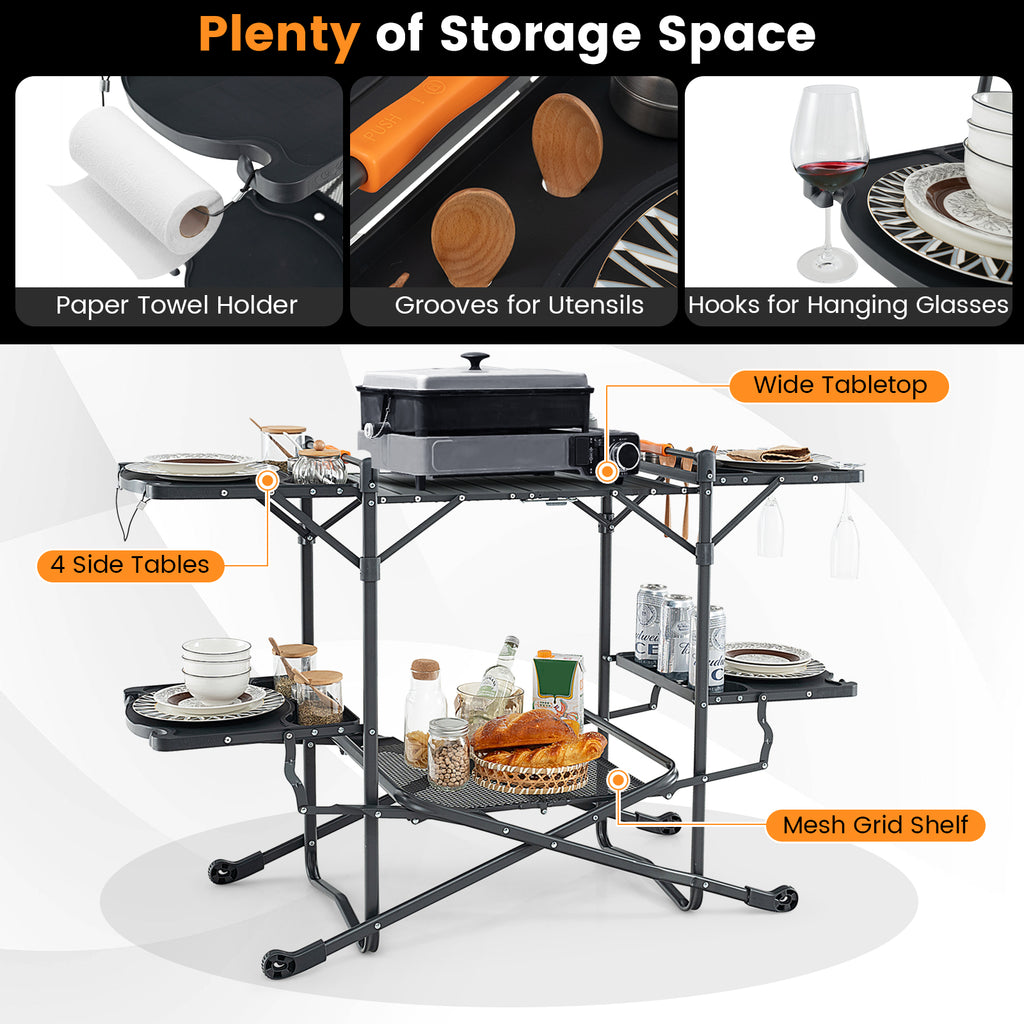 Folding Portable Outdoor Cook Station with Heat-Resistant Aluminum