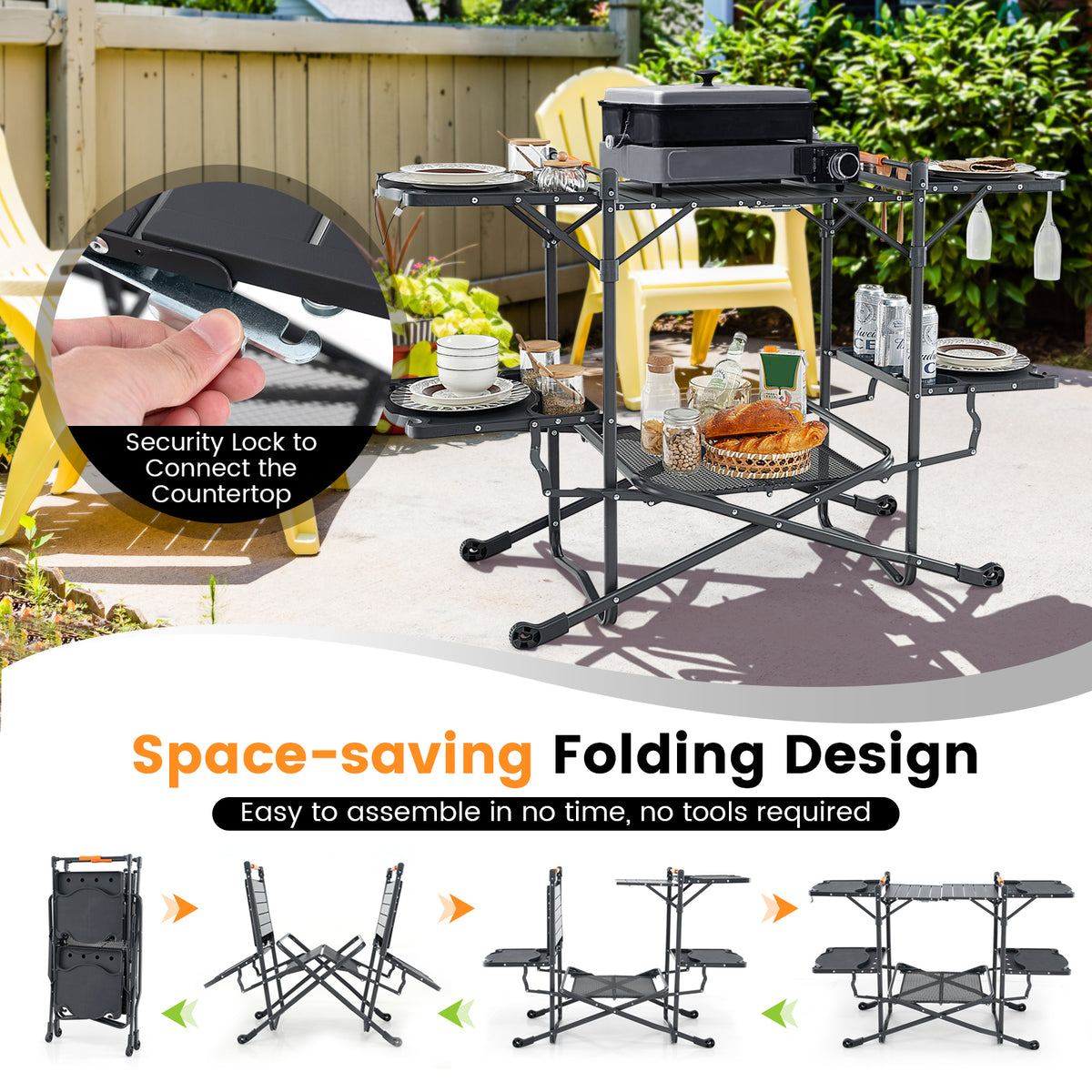 Folding Portable Outdoor Cook Station with Heat-Resistant Aluminum