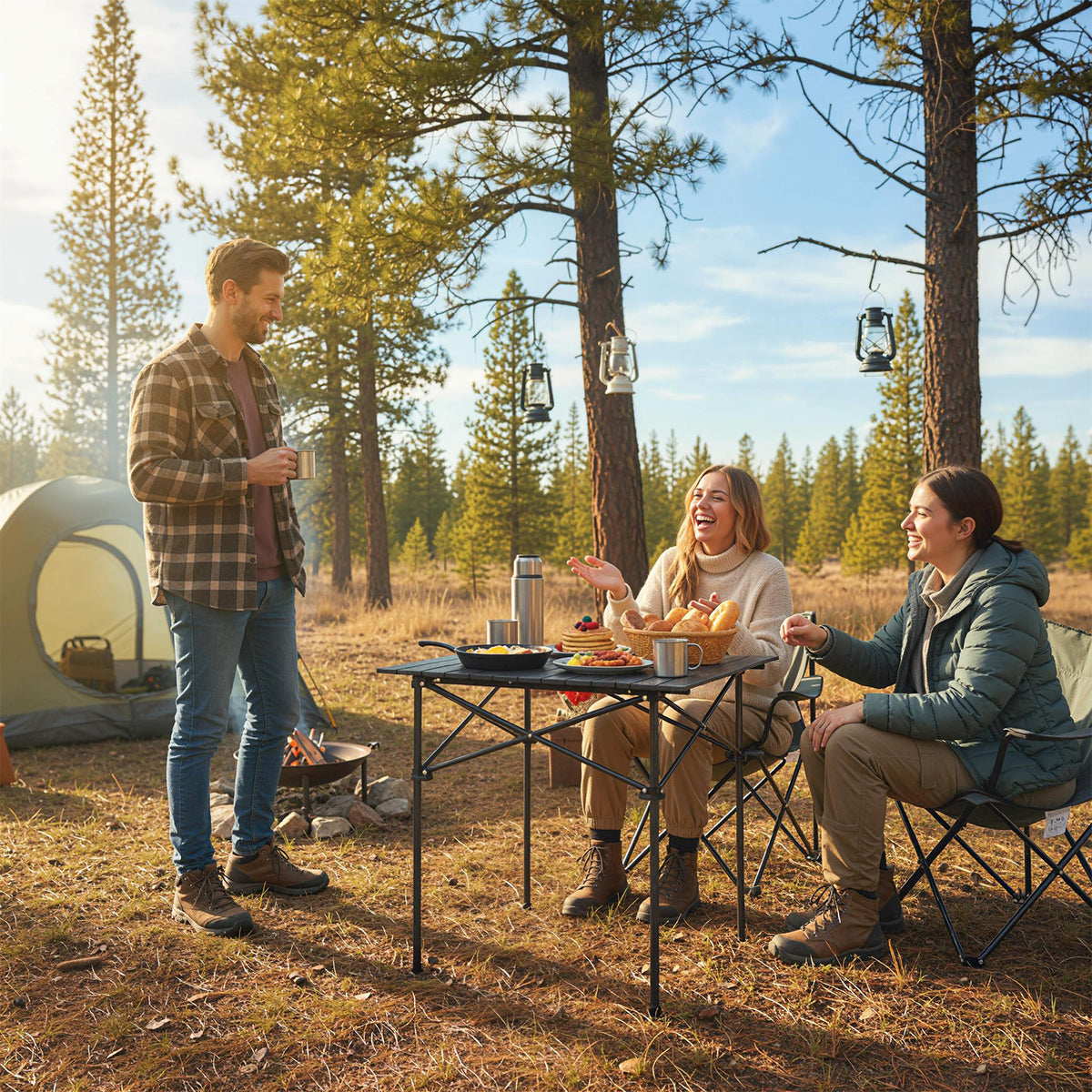 Folding Camping Table with Metal Legs - Silver
