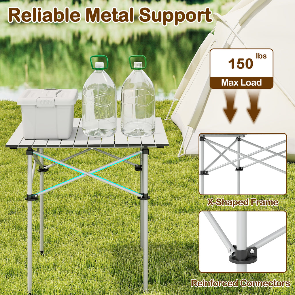 Folding Camping Table with Metal Legs - Silver