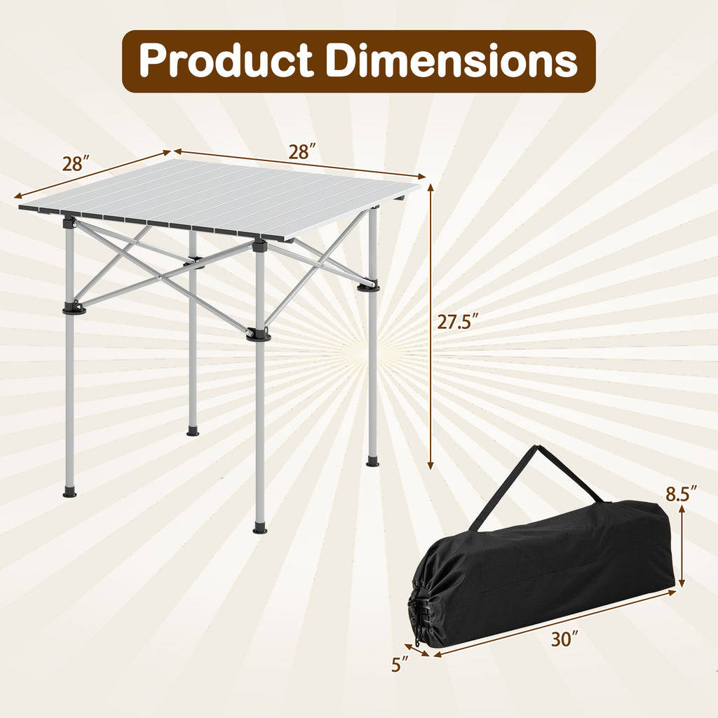 Folding Camping Table with Metal Legs - Silver