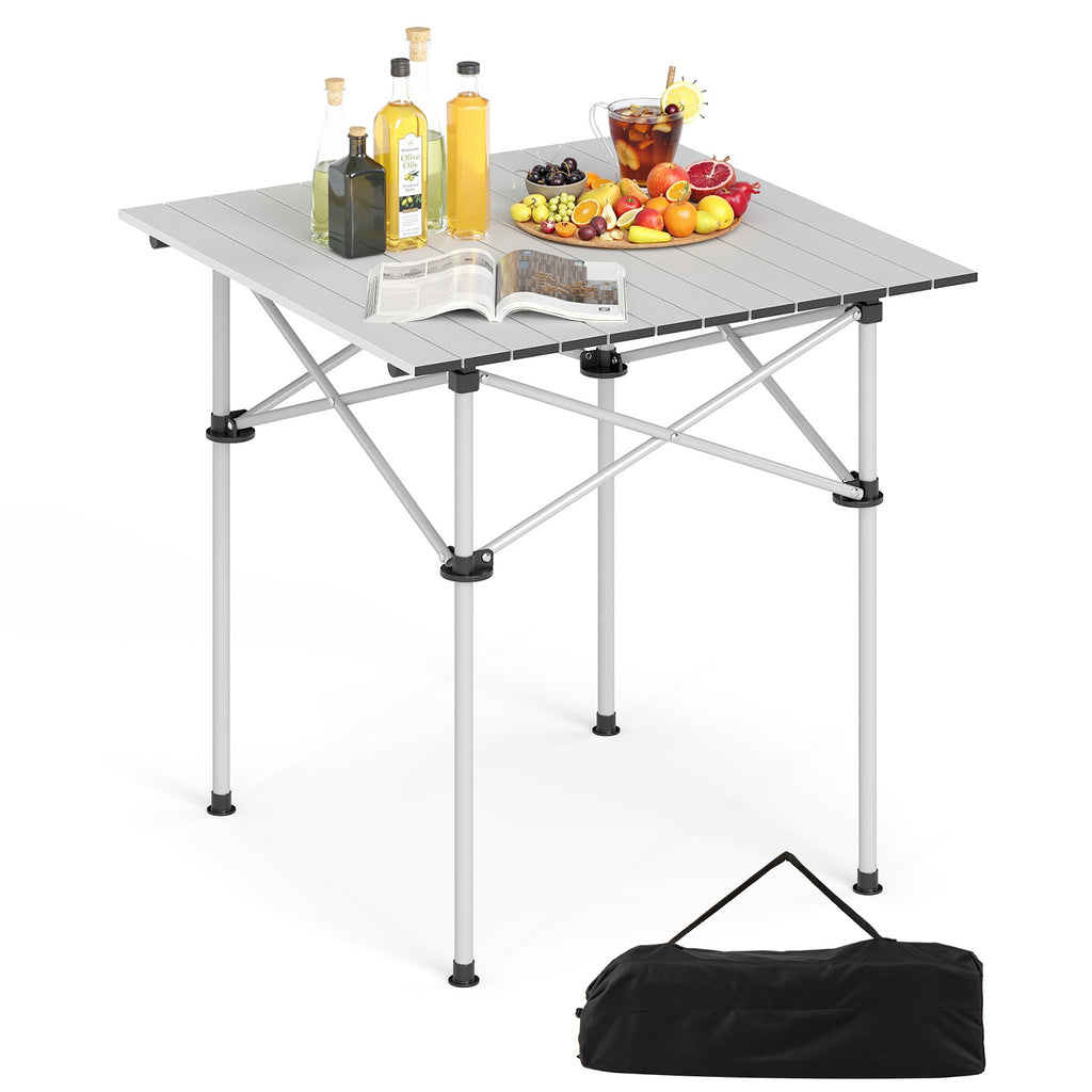 Folding Camping Table with Metal Legs - Silver