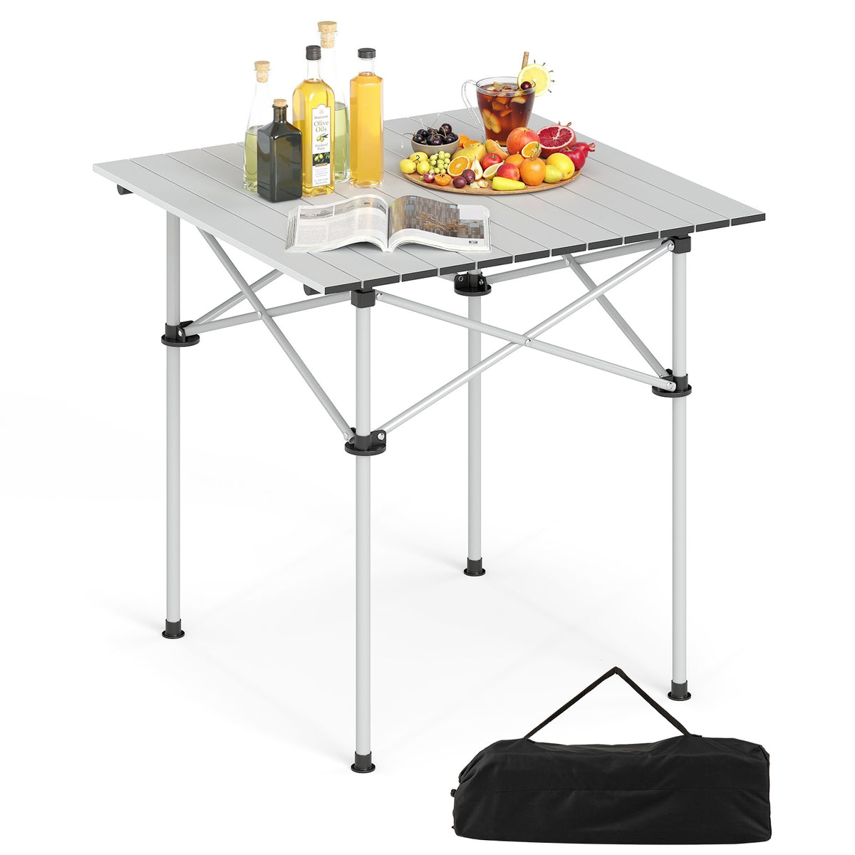 Folding Camping Table with Metal Legs - Silver