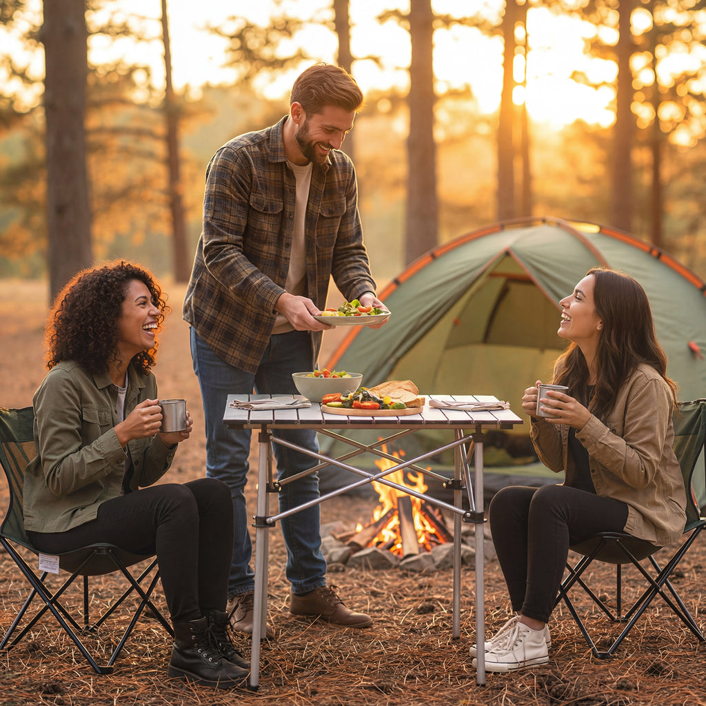 Folding Camping Table with Metal Legs - Silver
