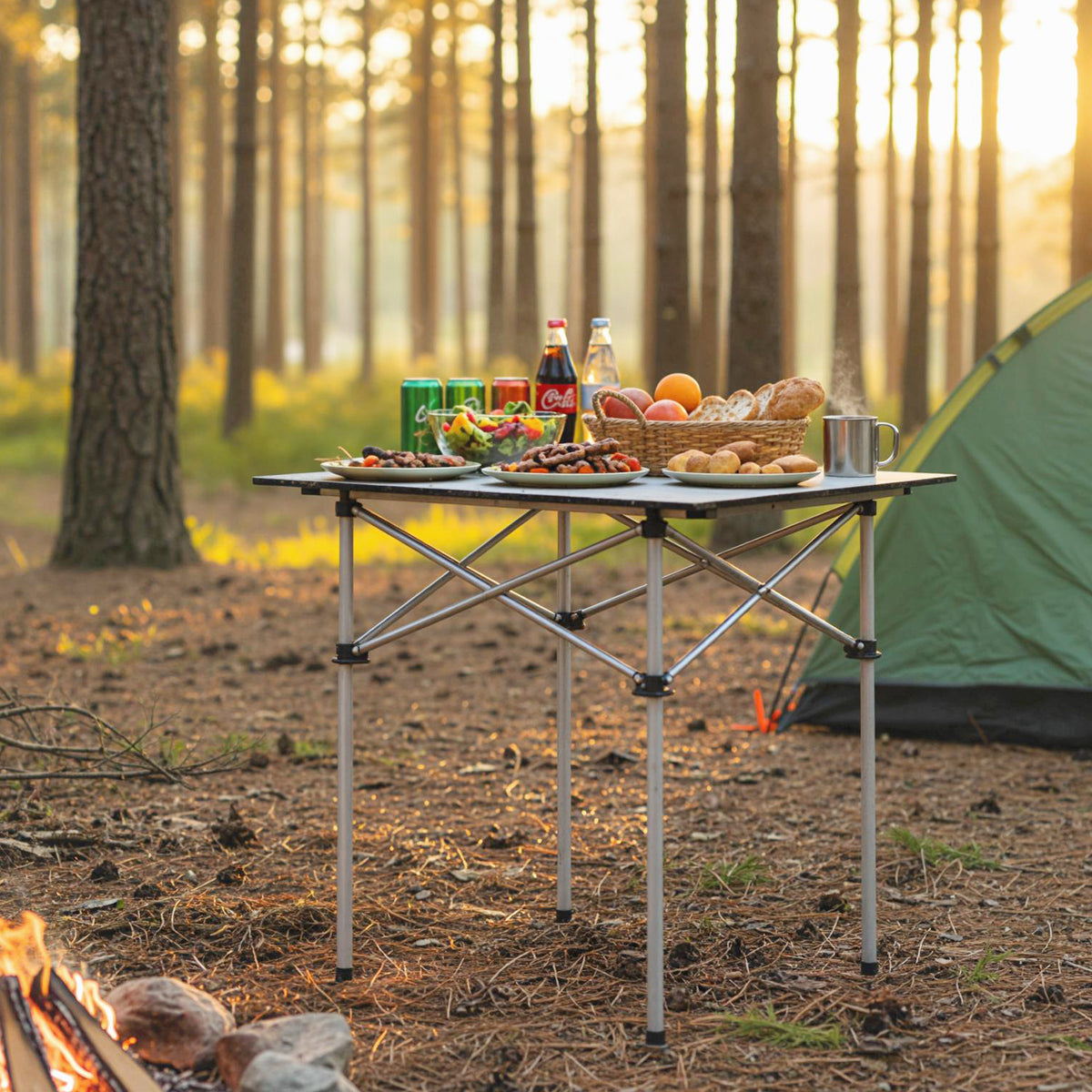 Folding Camping Table with Metal Legs - Silver