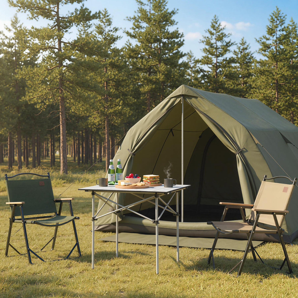 Folding Camping Table with Metal Legs - Silver
