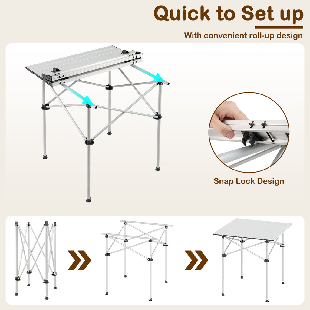 Folding Camping Table with Metal Legs - Silver