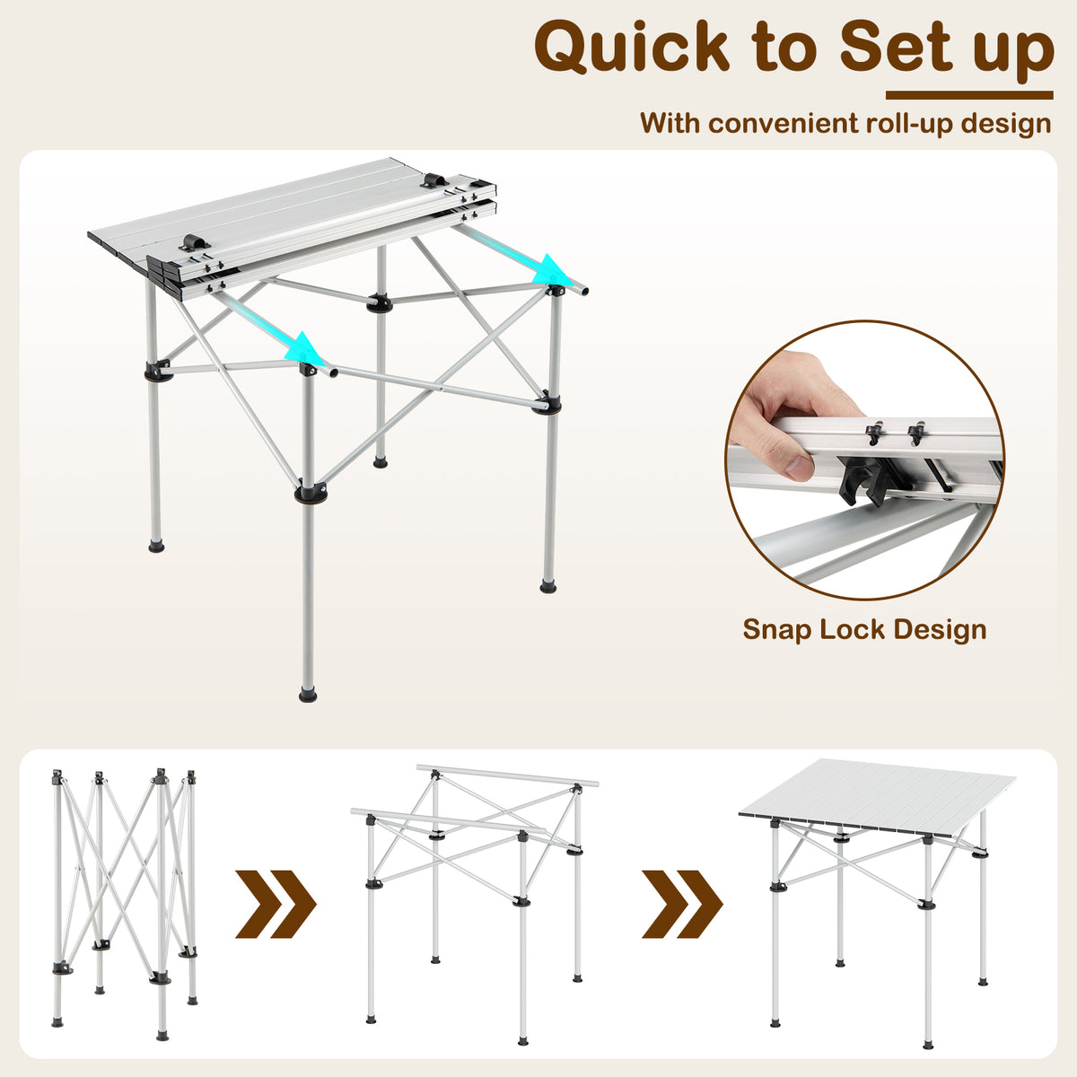 Folding Camping Table with Metal Legs - Silver