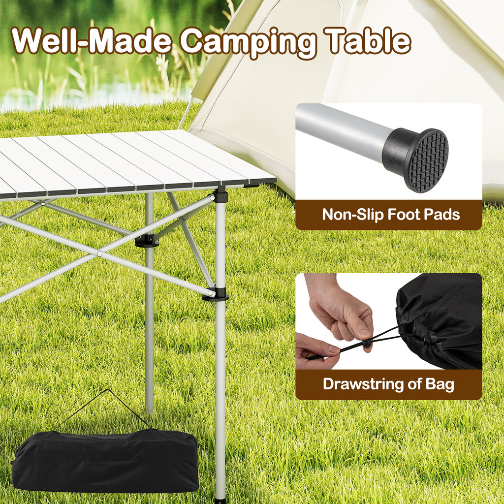 Folding Camping Table with Metal Legs - Silver