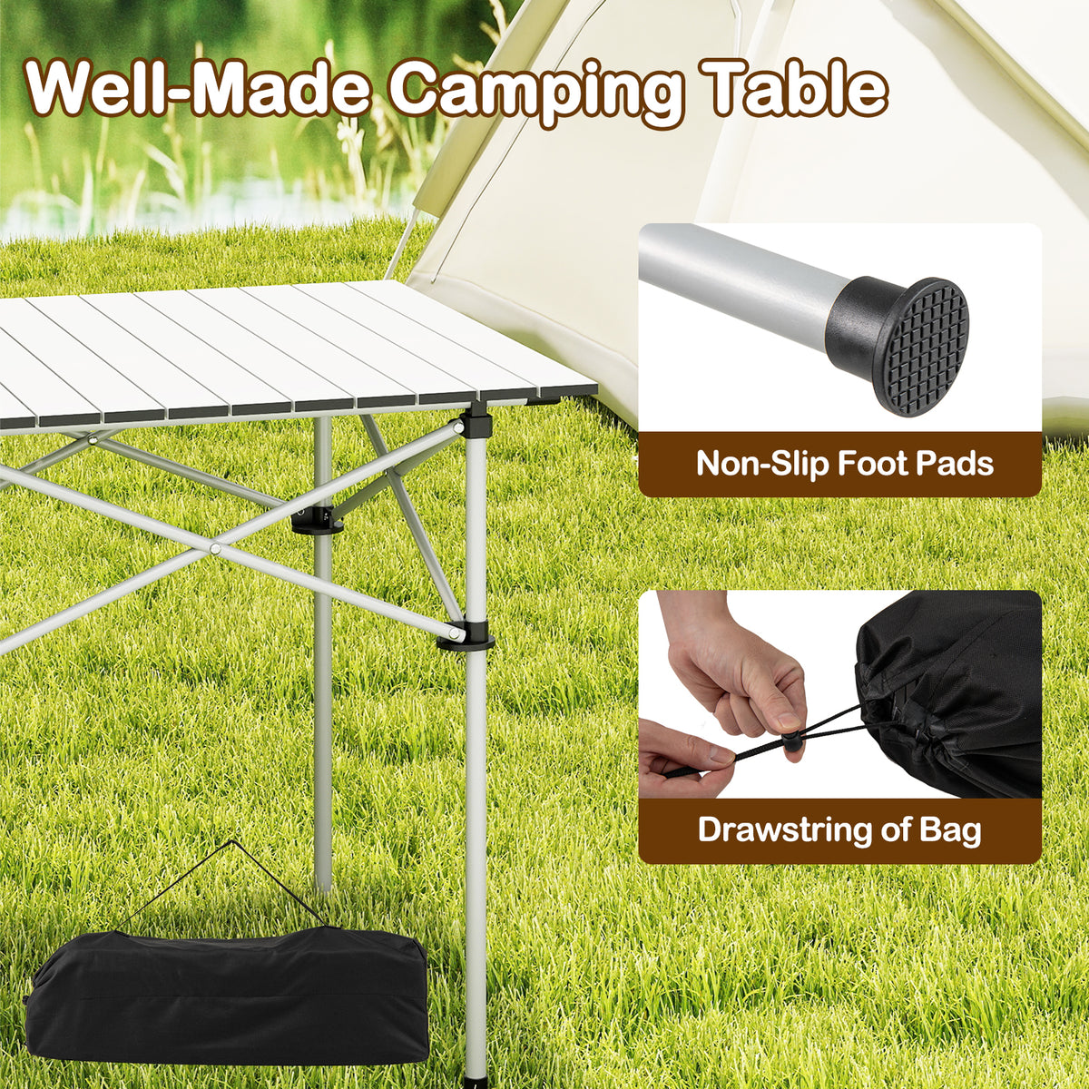 Folding Camping Table with Metal Legs - Silver