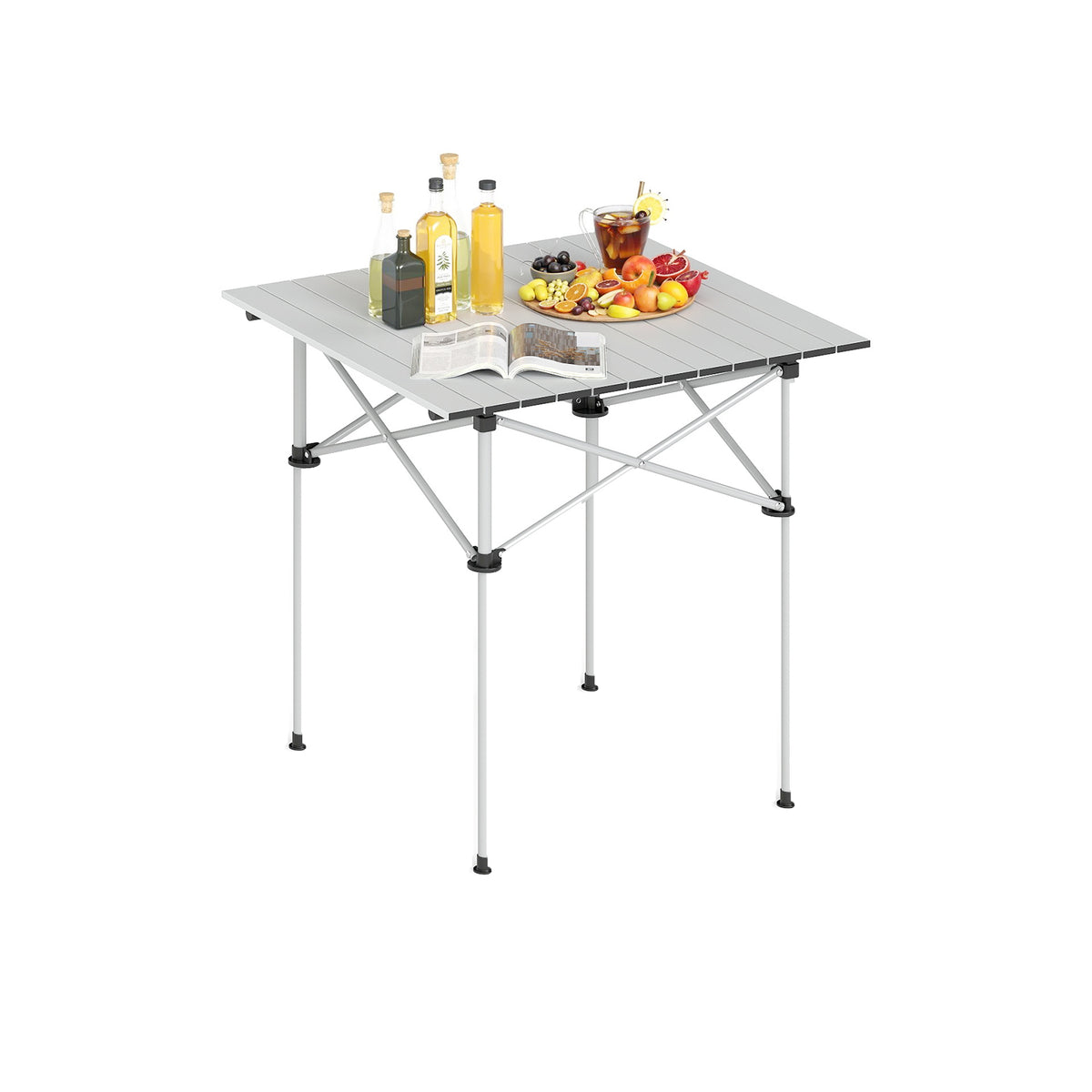 Folding Camping Table with Metal Legs - Silver