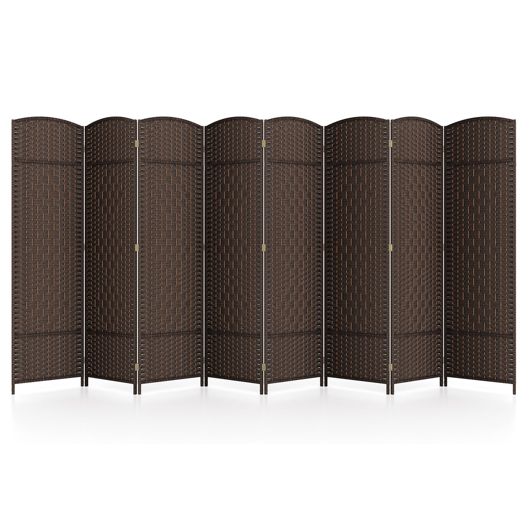 Black 8-Panel Folding Room Divider with Hand-Woven Texture and Solid Wood Frame