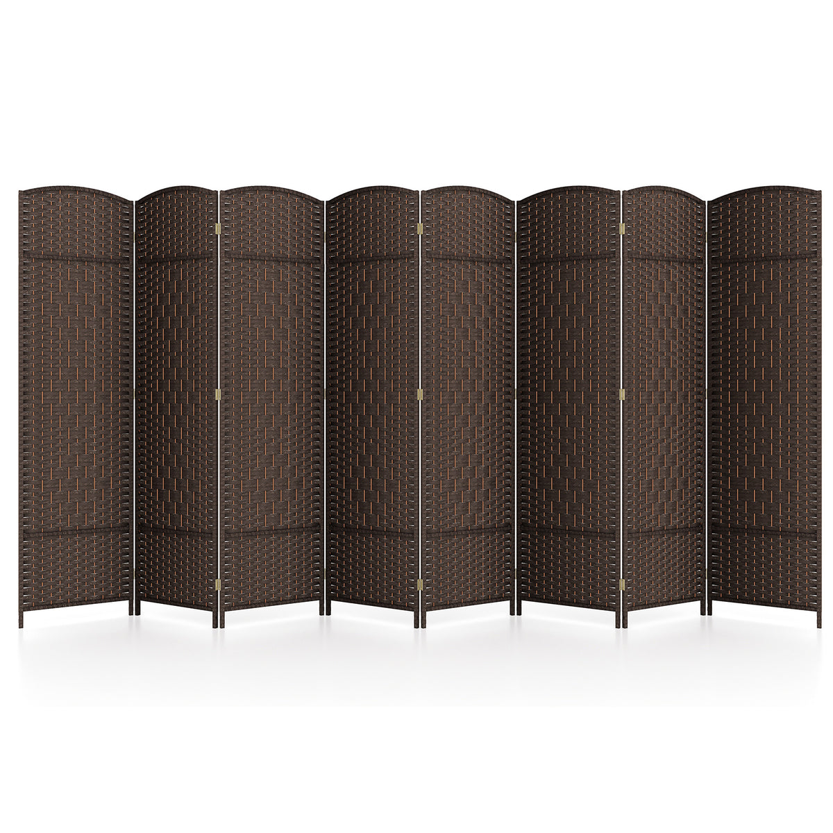 Black 8-Panel Folding Room Divider with Hand-Woven Texture and Solid Wood Frame