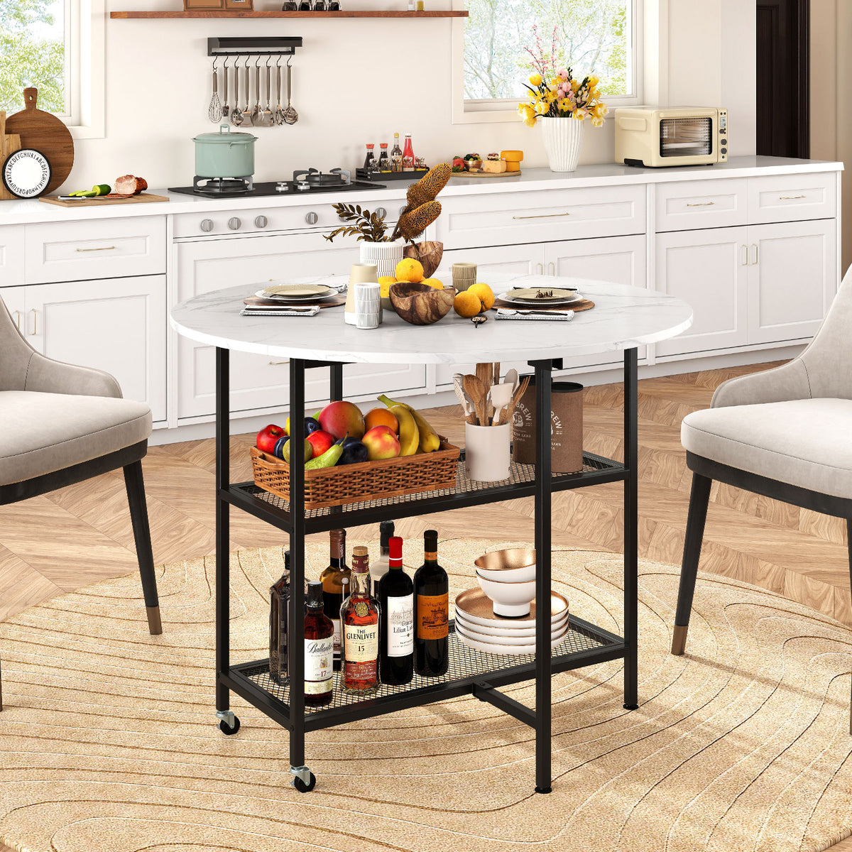 40 Inch Folding Round Dining Table with Lockable Wheels, White