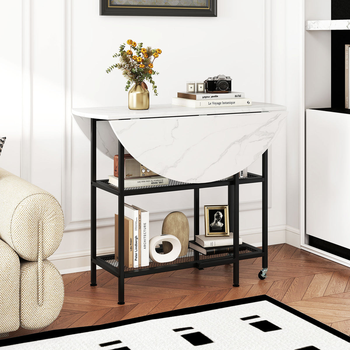 40 Inch Folding Round Dining Table with Lockable Wheels, White