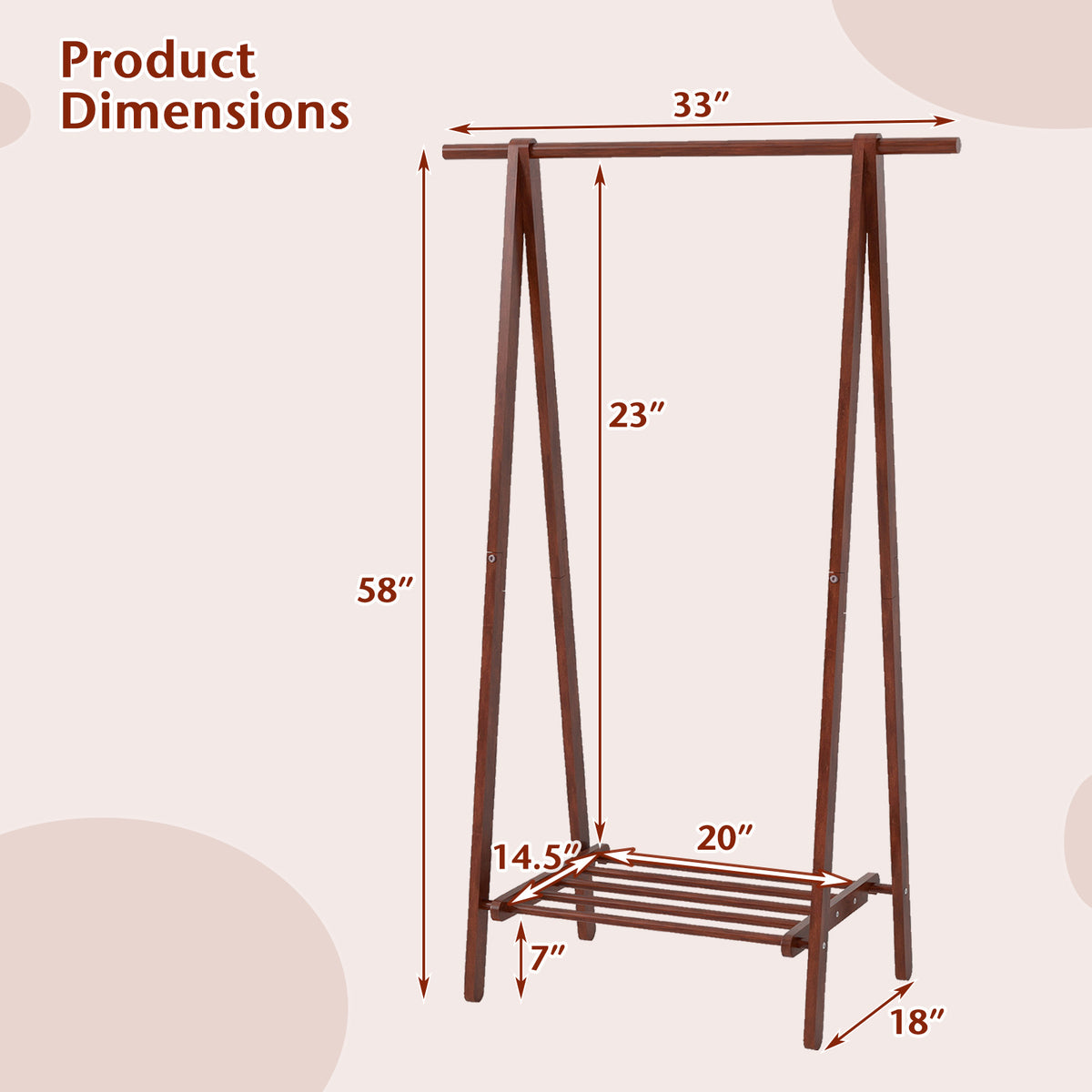 Folding Rubber Wood Clothes Hanging Rack Standing Garment with Bottom