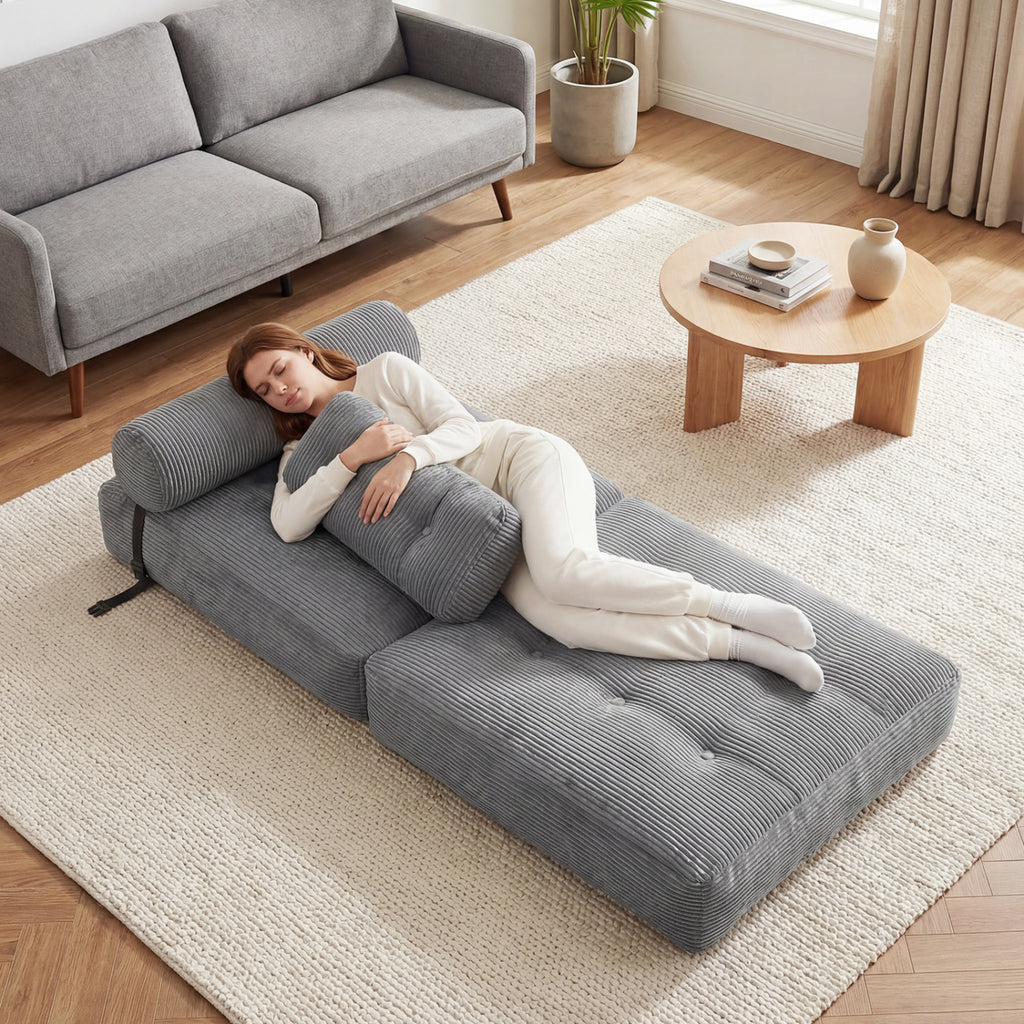 Folding Sofa Bed 3-in-1 Lounger with Pillow, Gray