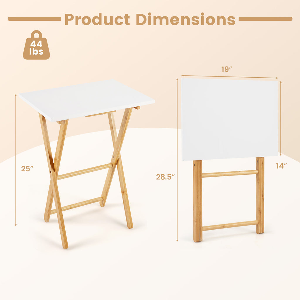 Folding TV Tray Tables Set of 2, White - Bamboo