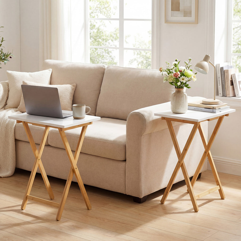 Folding TV Tray Tables Set of 2, White - Bamboo