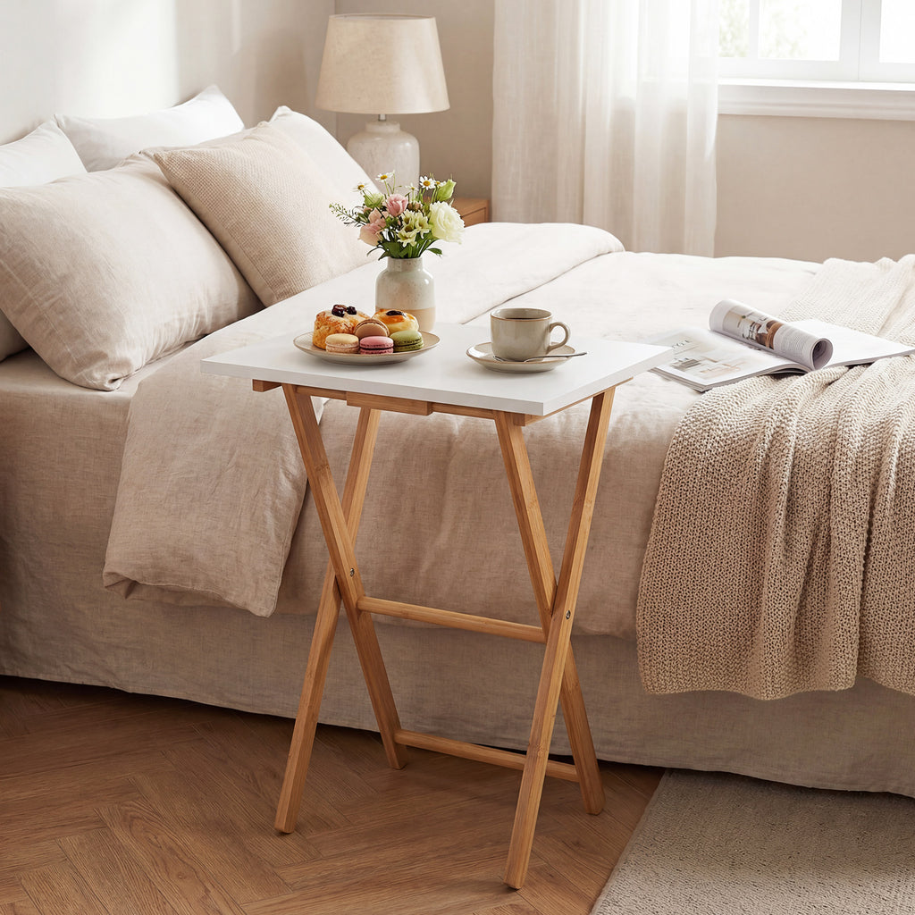 Folding TV Tray Tables Set of 2, White - Bamboo