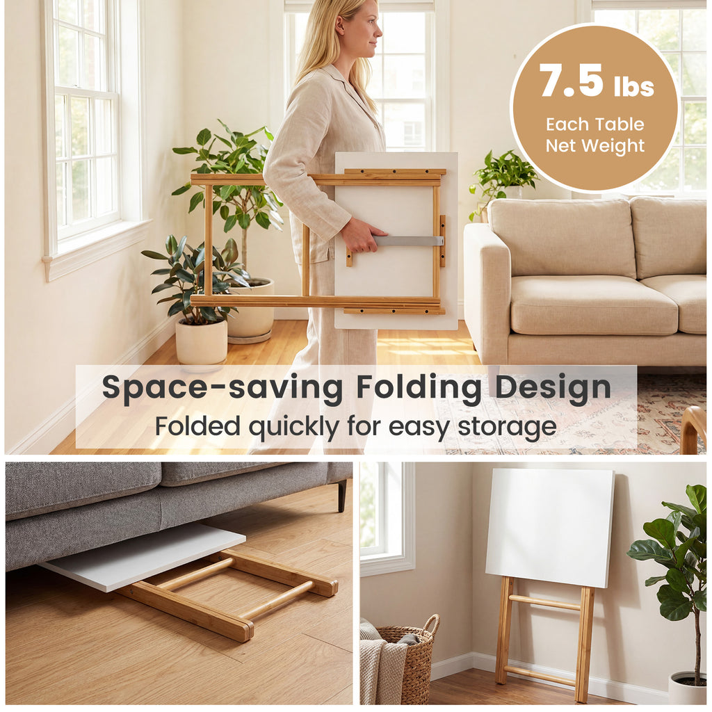 Folding TV Tray Tables Set of 2, White - Bamboo