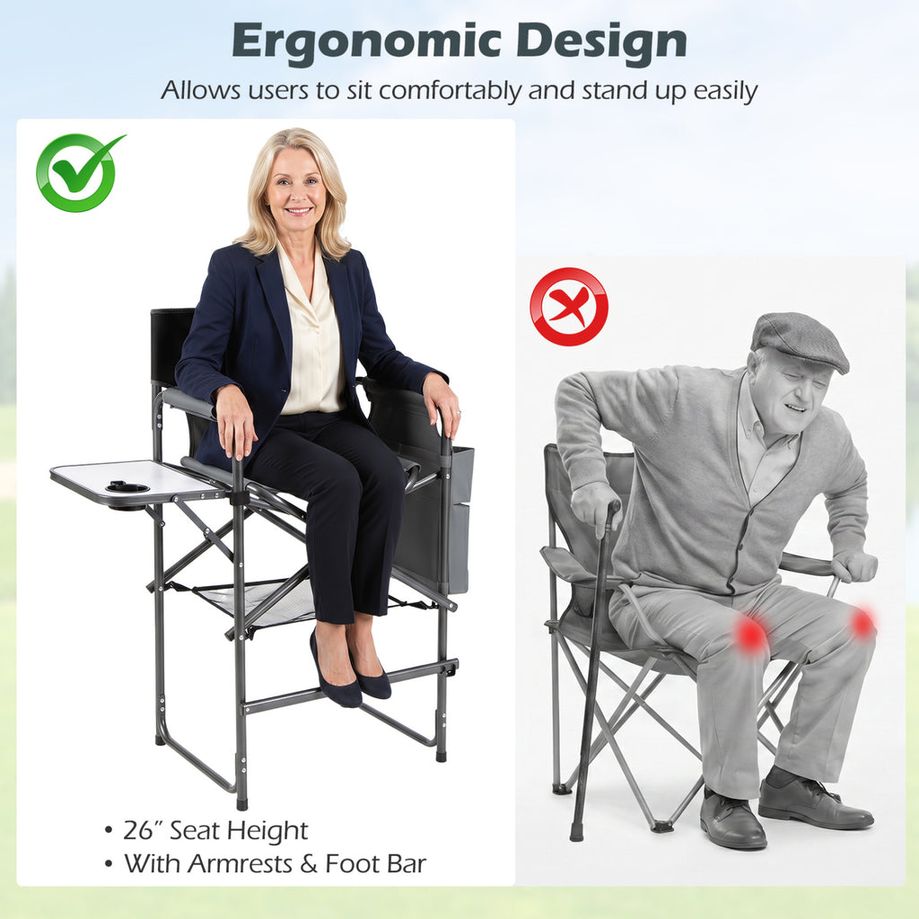 Folding Tall Director Chair 26 Inch Seat Height Portable Camping with