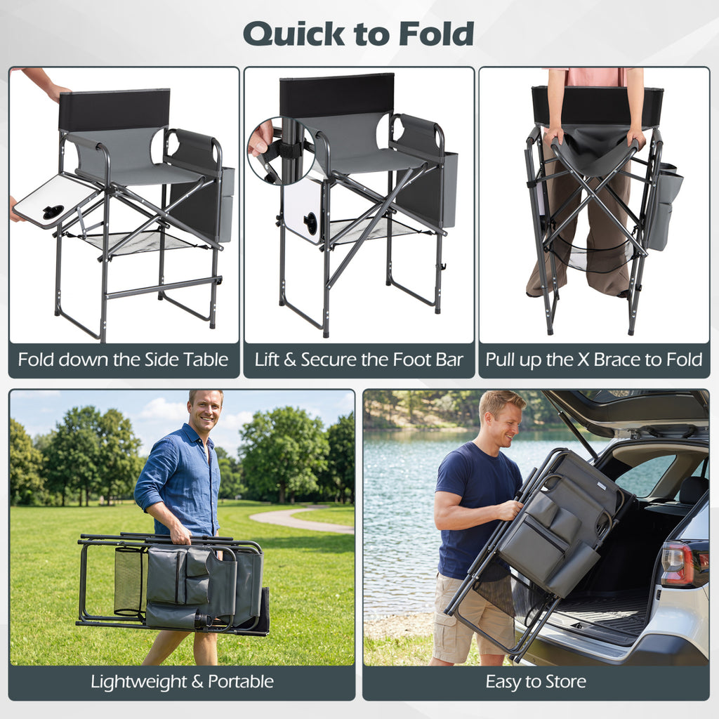 Folding Tall Director Chair 26 Inch Seat Height Portable Camping with