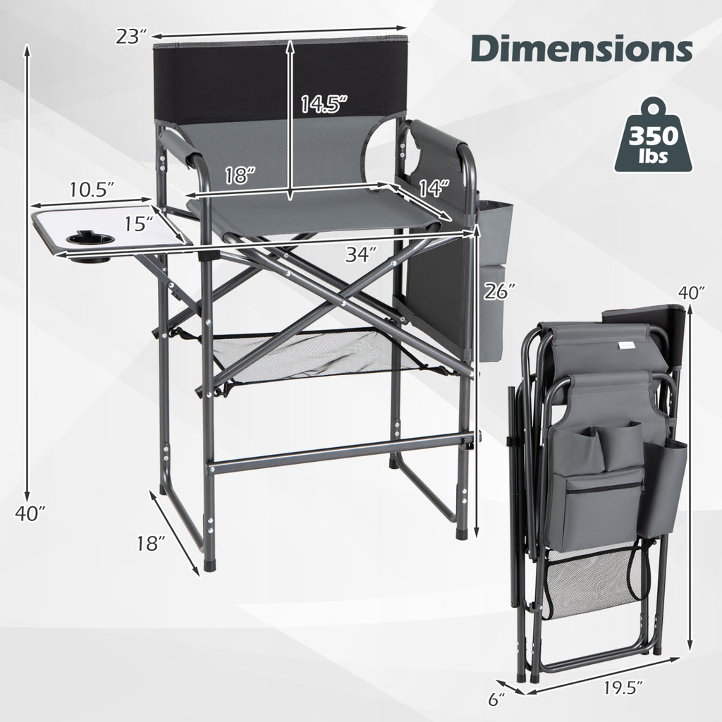 Folding Tall Director Chair 26 Inch Seat Height Portable Camping with