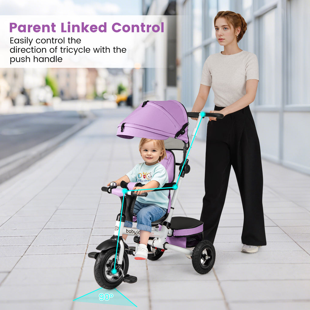 Pink Folding Baby Tricycle with Reversible Seat & Adjustable Canopy