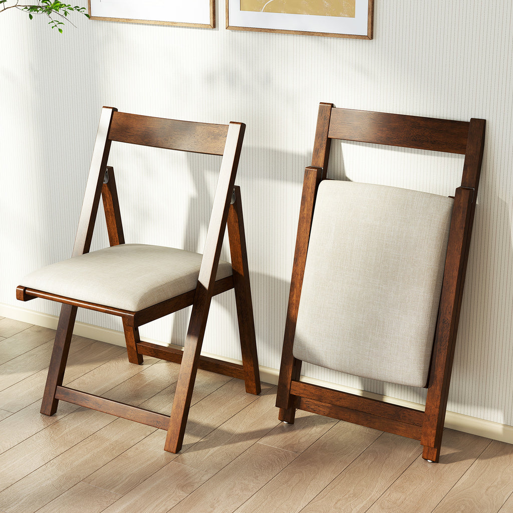 Folding Upholstered Dining Chair Set of 4, Beige Farmhouse