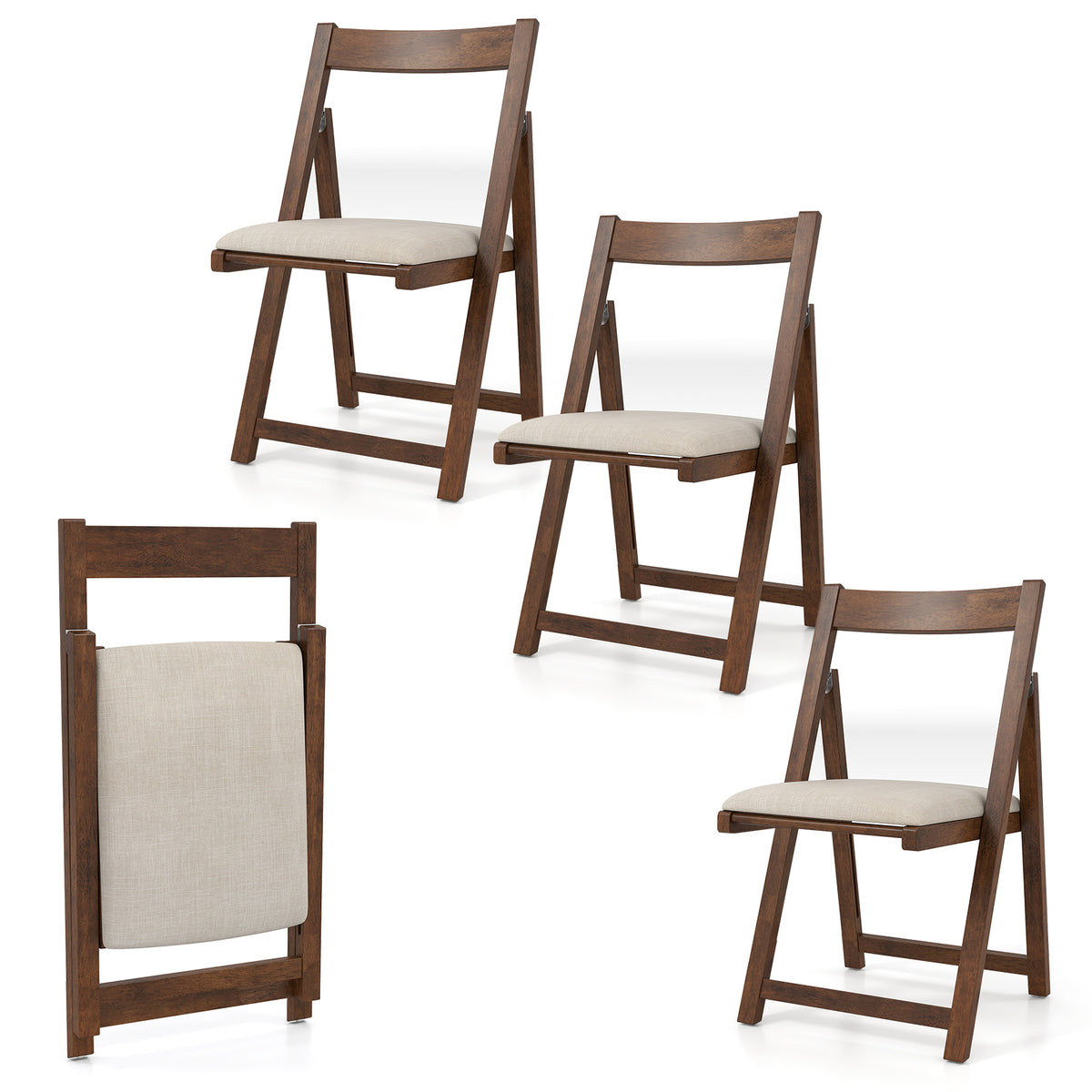 Folding Chair Set of 2 with Padded Seat, Brown